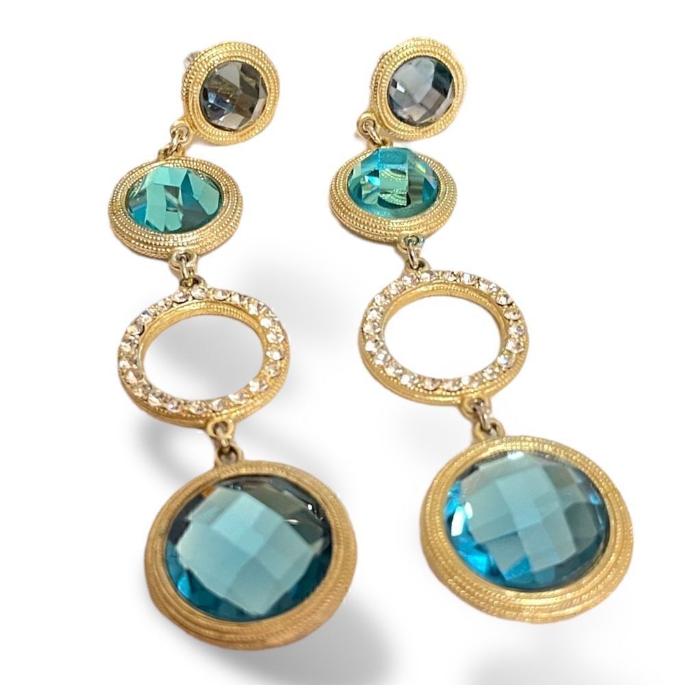 Faceted Crystals & Gold Tone Metal STUNNING Drop Earrings